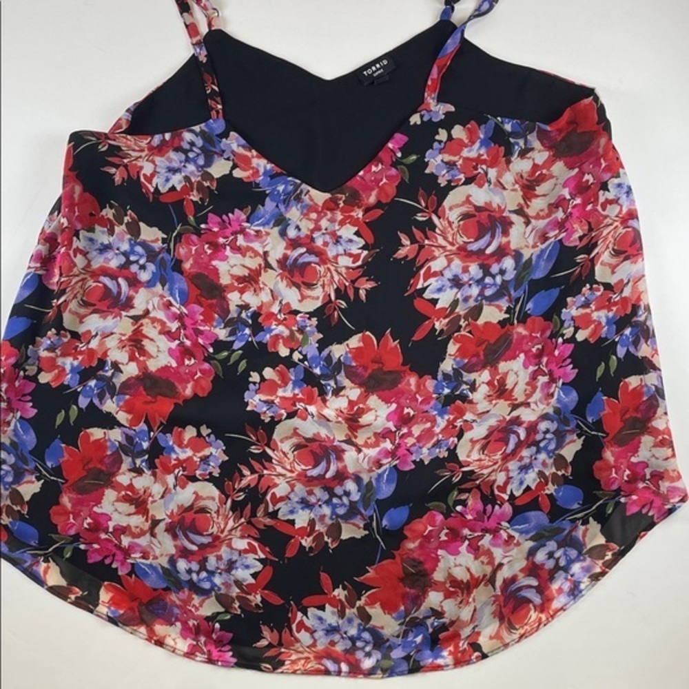 Torrid Plus Size Floral Cold Shoulder Blouse Black Red Pink Women’s Size 1